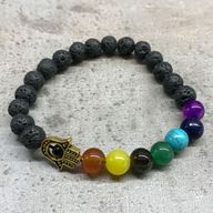 Náramek z Lávového Kamene - Čakry a Hamsa