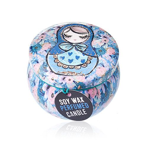 Dekorační Svíčka v Plechovce - Matrjoška - Dolly Blue