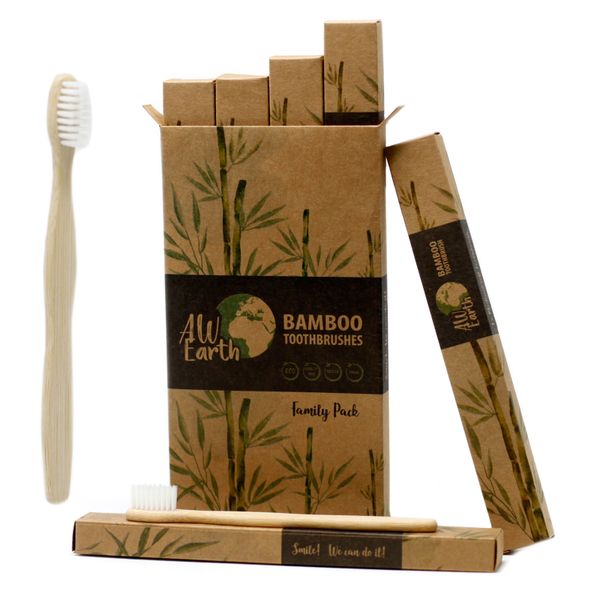 Bambusový Zubní Kartáček - Bílý - Rodinné Balení 4 kusů - Středně Měkký