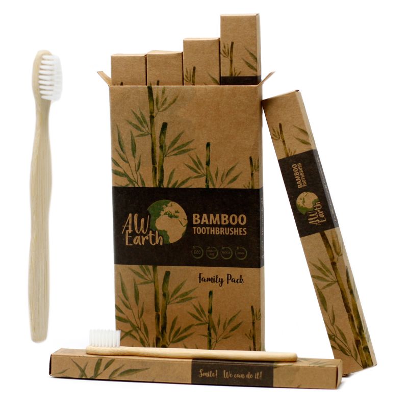 Bambusový Zubní Kartáček - Bílý - Rodinné Balení 4 kusů - Středně Měkký