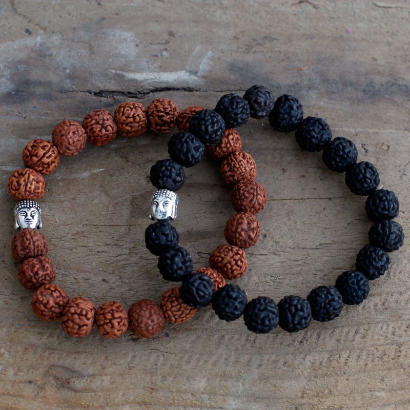 Rudraksha Buddha Mala Náramek - Tmavý