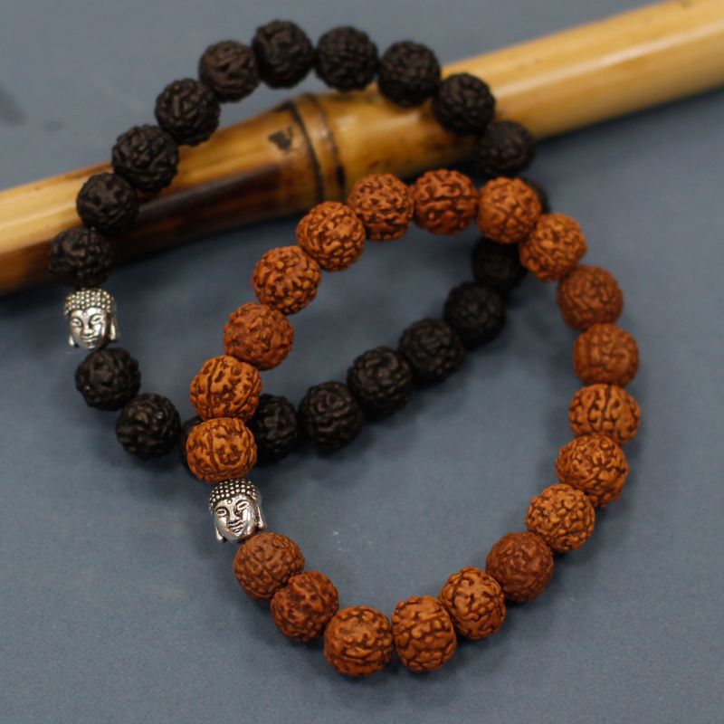 Rudraksha Buddha Mala Náramek - Tmavý