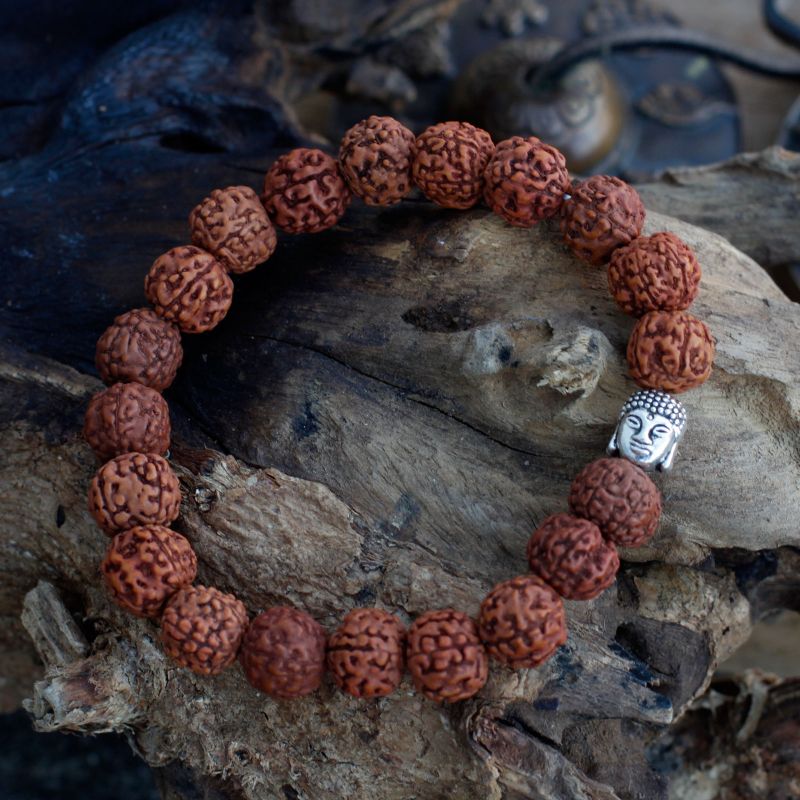 Rudraksha Buddha Mala Náramek - Hnědý