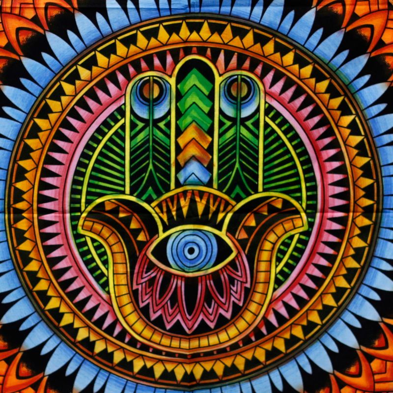 Ručně Malovaný Bavlněný Závěs - Hamsa