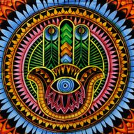 Ručně Malovaný Bavlněný Závěs - Hamsa