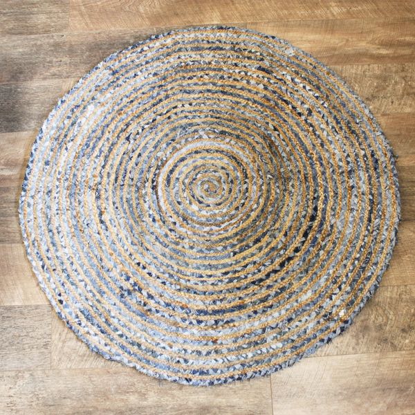Kruhový Koberec z Juty a Recyklované Džínoviny - 120 cm