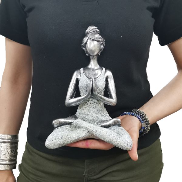 Yoga Lady Figurka - Stříbrná & Bílá 24cm