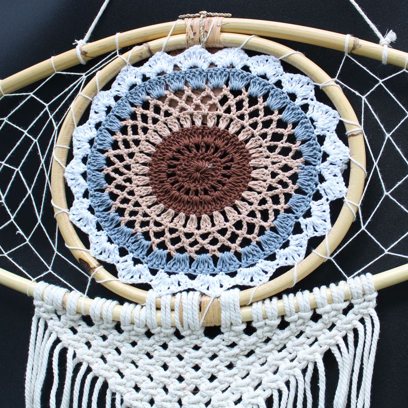 Ochranný Lapač Snů - Velký - Macramé Oko - Bílá / Šedá / Hnědá