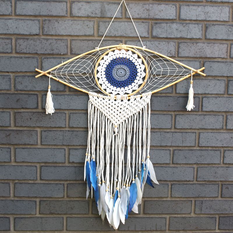 Ochranný Lapač Snů - Velký - Macramé Oko - Bílá / Modrá / Šedá