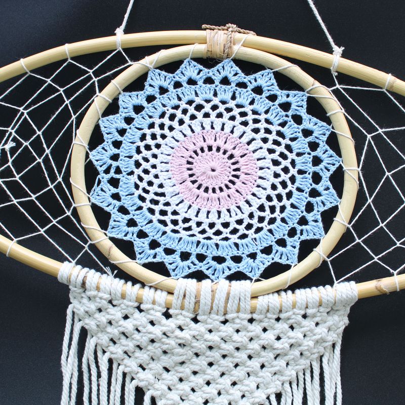 Ochranný Lapač Snů - Velký - Macramé Oko - Modrá / Bílá / Růžová