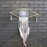 Ochranný Lapač Snů - Velký - Macramé Oko - Modrá / Bílá / Růžová