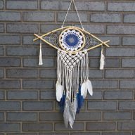 Ochranný Lapač Snů - Střední - Macramé Oko - Bílá / Modrá / Šedá