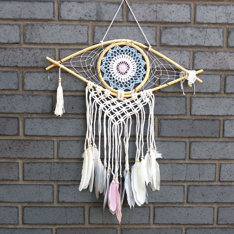 Ochranný Lapač Snů - Střední - Macramé Oko - Modrá / Bílá / Růžová