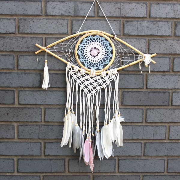 Ochranný Lapač Snů - Střední - Macramé Oko - Modrá / Bílá / Růžová
