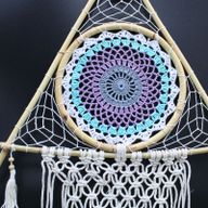 Ochranný Lapač Snů - Velký - Macramé Pyramida - Bílá / Tyrkysová