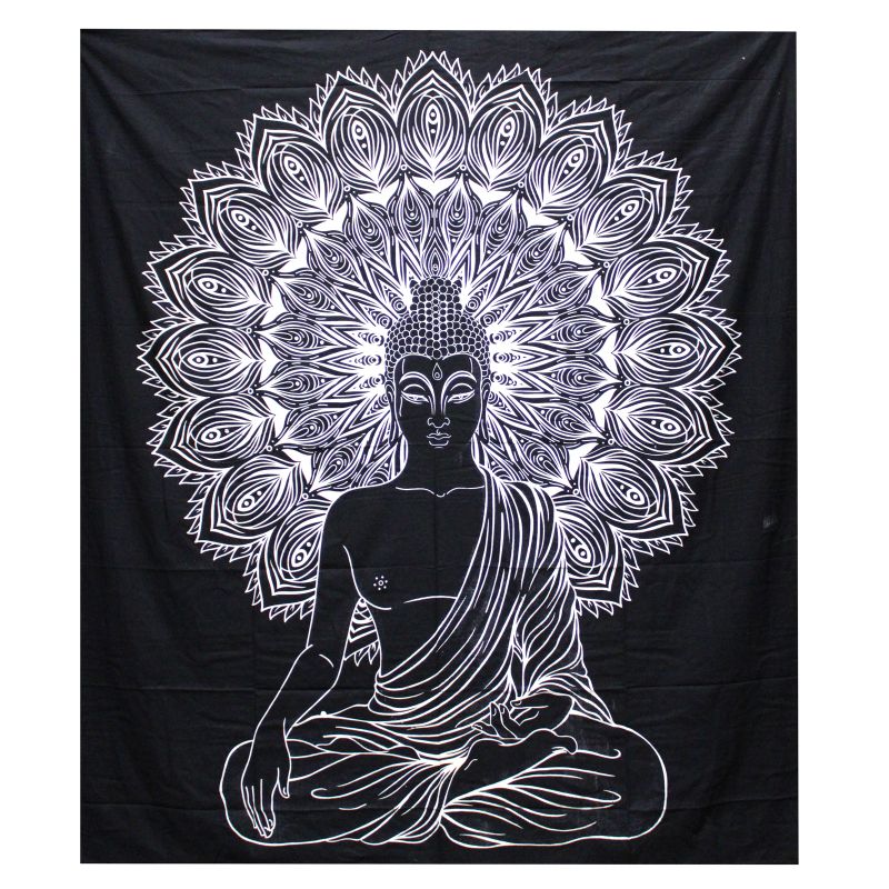 Black & White Přehoz na Postel (Dvojlůžko) - Buddha