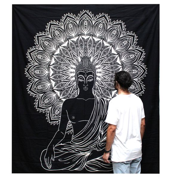 Black & White Přehoz na Postel (Dvojlůžko) - Buddha