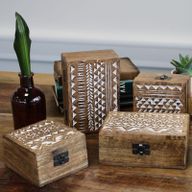 Dřevěné Krabičky - Malé - Bílé Vymývané - Aztécký Vzor