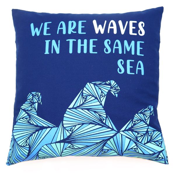 Povlak na Polštář s Potiskem - We are Waves - Šedá, Modrá a Přírodní