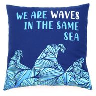 Povlak na Polštář s Potiskem - We are Waves - Šedá, Modrá a Přírodní