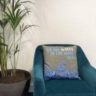 Povlak na Polštář s Potiskem - We are Waves - Šedá, Modrá a Přírodní