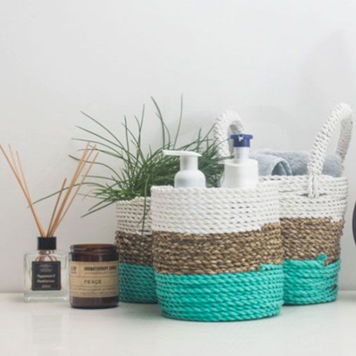 Set Košíků z Mořské Trávy - Přírodní / Bílá