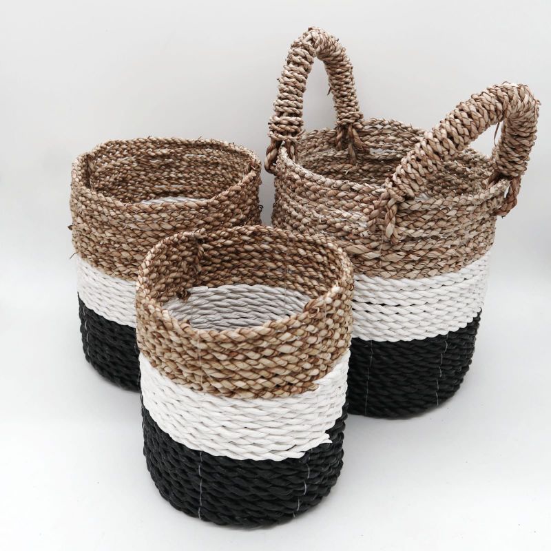 Set Košíků z Mořské Trávy - Šedá / Bílá / Přírodní