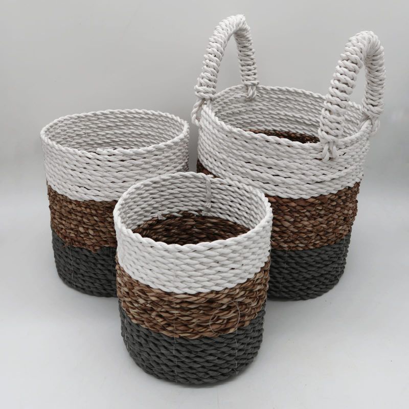 Set Košíků z Mořské Trávy - Šedá / Přírodní / Bílá