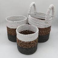 Set Košíků z Mořské Trávy - Šedá / Přírodní / Bílá
