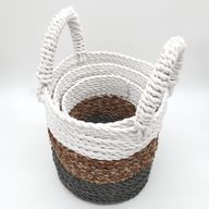Set Košíků z Mořské Trávy - Šedá / Přírodní / Bílá