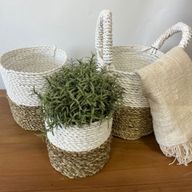 Set Košíků z Mořské Trávy - Šedá / Přírodní / Bílá