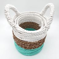 Set Košíků z Mořské Trávy - Zelená / Přírodní / Bílá
