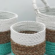 Set Košíků z Mořské Trávy - Zelená / Přírodní / Bílá
