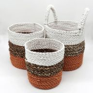 Set Košíků z Mořské Trávy - Oranžová / Přírodní / Bílá