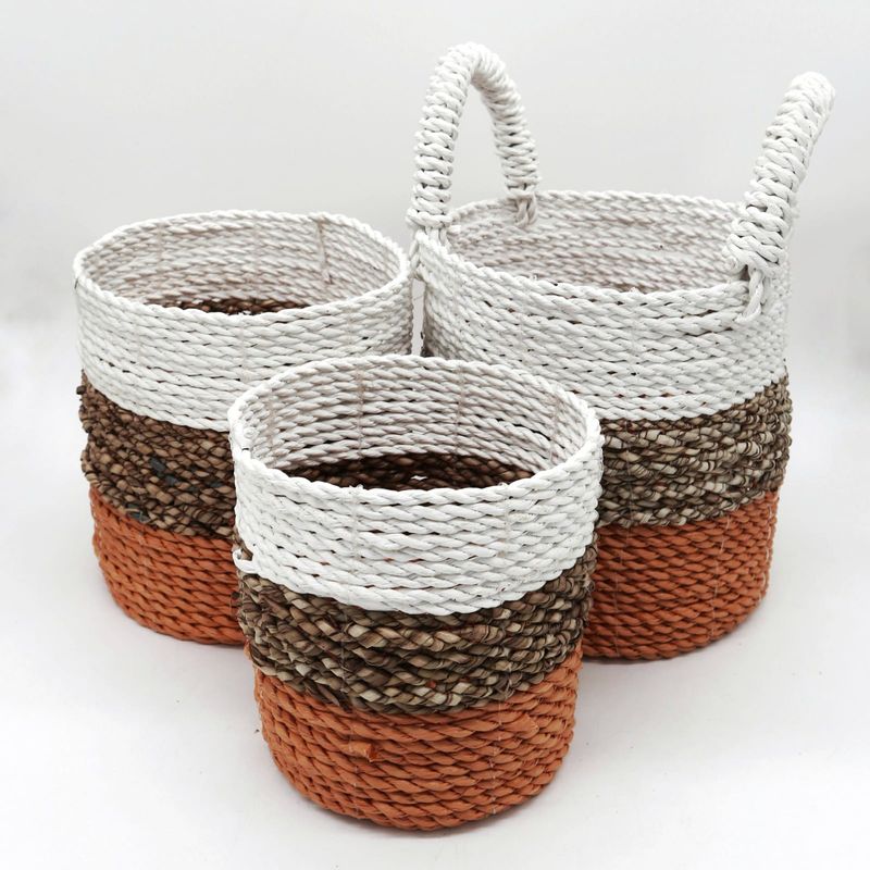 Set Košíků z Mořské Trávy - Oranžová / Přírodní / Bílá