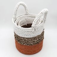 Set Košíků z Mořské Trávy - Oranžová / Přírodní / Bílá