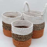 Set Košíků z Mořské Trávy - Oranžová / Přírodní / Bílá