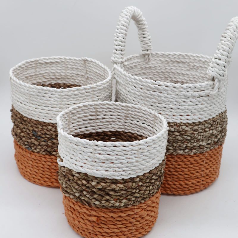 Set Košíků z Mořské Trávy - Oranžová / Přírodní / Bílá