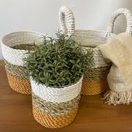 Set Košíků z Mořské Trávy - Oranžová / Přírodní / Bílá