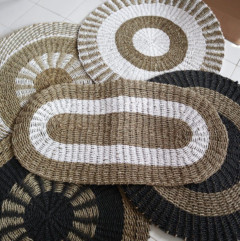 Oválný Koberec z Mořské Trávy - Bílá a Písková - Klasik - 60x120cm