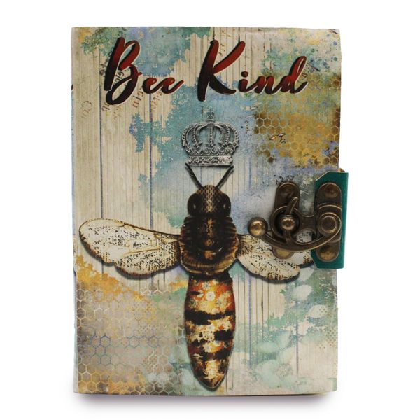 Kožený Zápisník - Bee Kind - Roztřepené Okraje Stran
