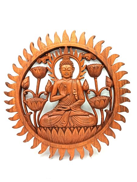 Dekorativní Dřevený Panel - Buddha & Lotos - 40cm