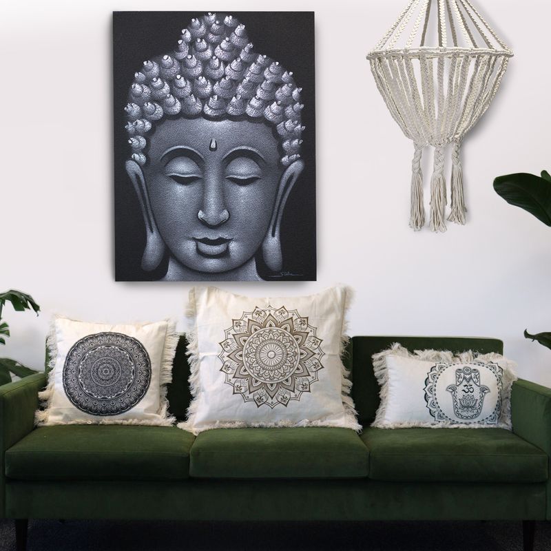 Hamsa Mandala Polštář  - 30x50cm - Zelený