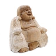 Ručně Vyřezávaná Socha Buddhy - Bílá Vymývaná - 30cm