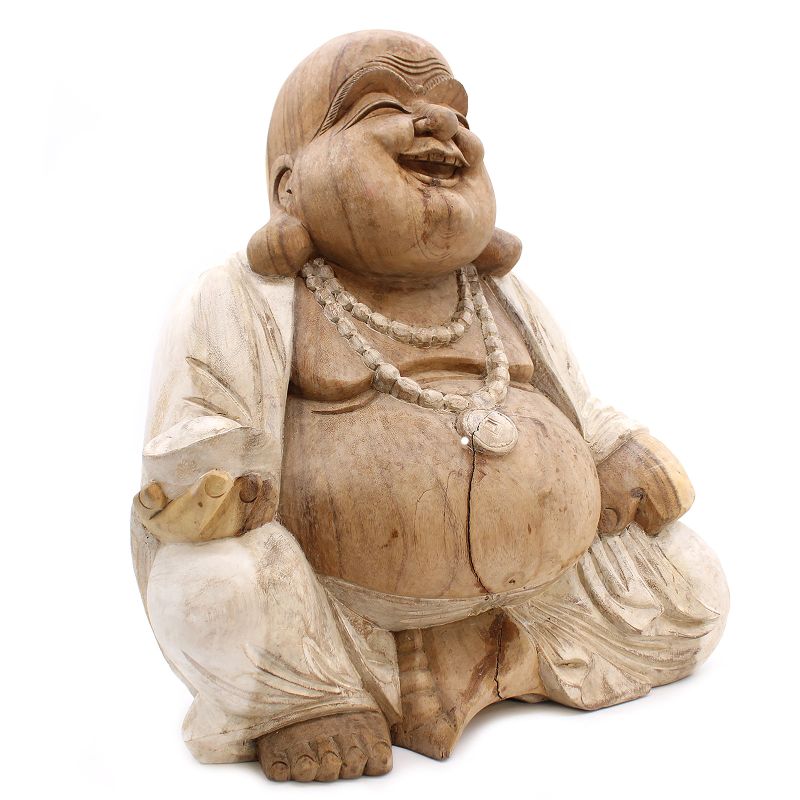 Ručně Vyřezávaná Socha Buddhy - Bílá Vymývaná - 50cm