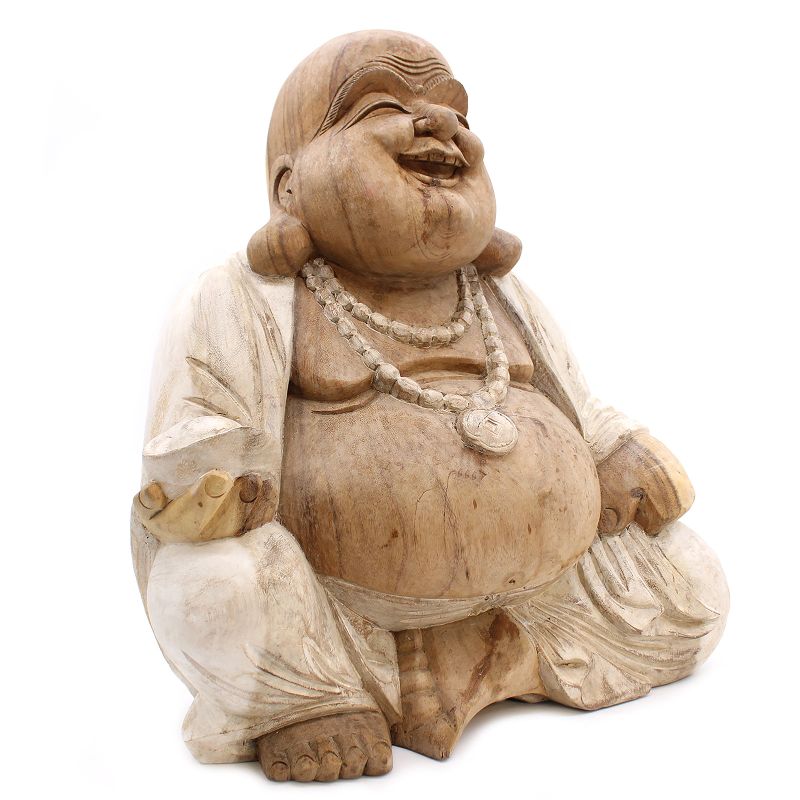 Ručně Vyřezávaná Socha Buddhy - Bílá Vymývaná - 50cm