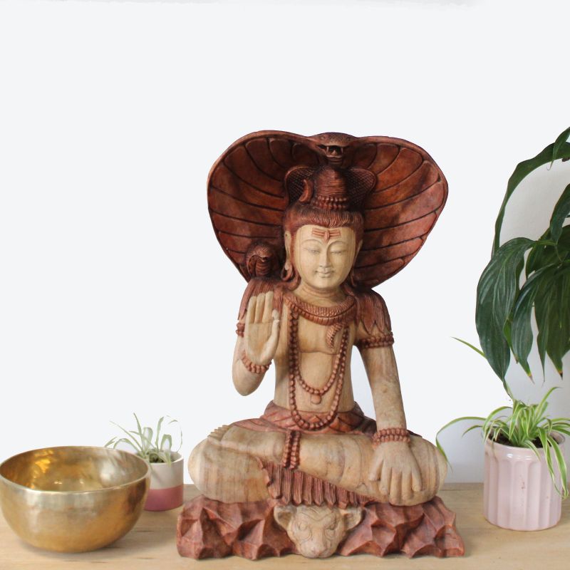 Ručně Vyřezávaná Socha Buddhy - Shiva a Kobra 50cm