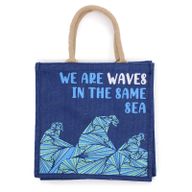 Jutová Taška s Potiskem - We are Waves - Šedá, Modrá a Natural