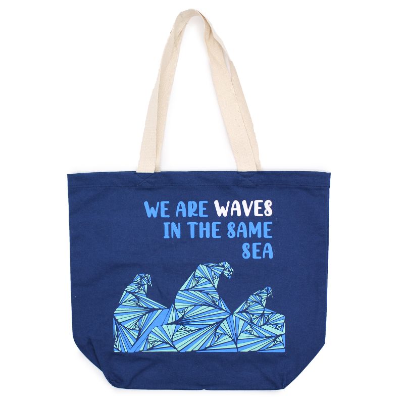 Bavlněná Taška s Potiskem - We are Waves - Šedá, Modrá a Natural