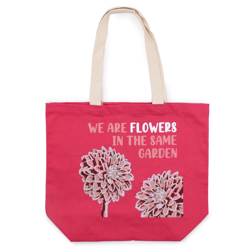 Bavlněná Taška s Potiskem - We are Flowers - Olivová, Růžová a Natural
